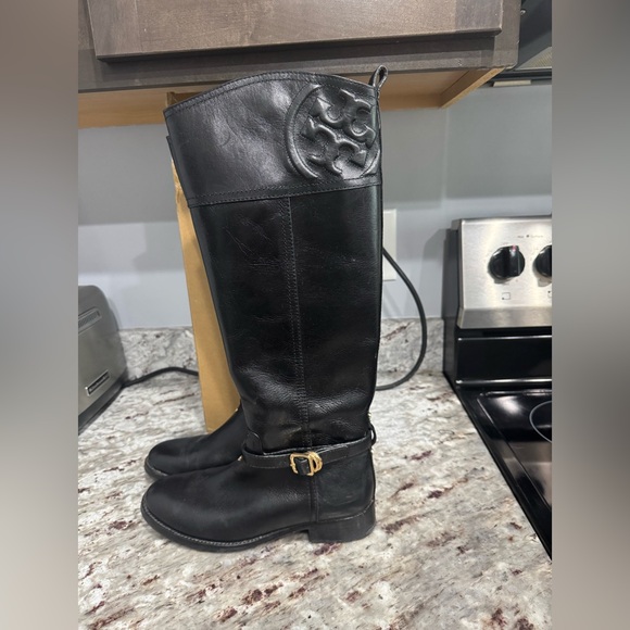 Tory Burch Black Leather Riding Boots size 8 - Picture 1 of 6